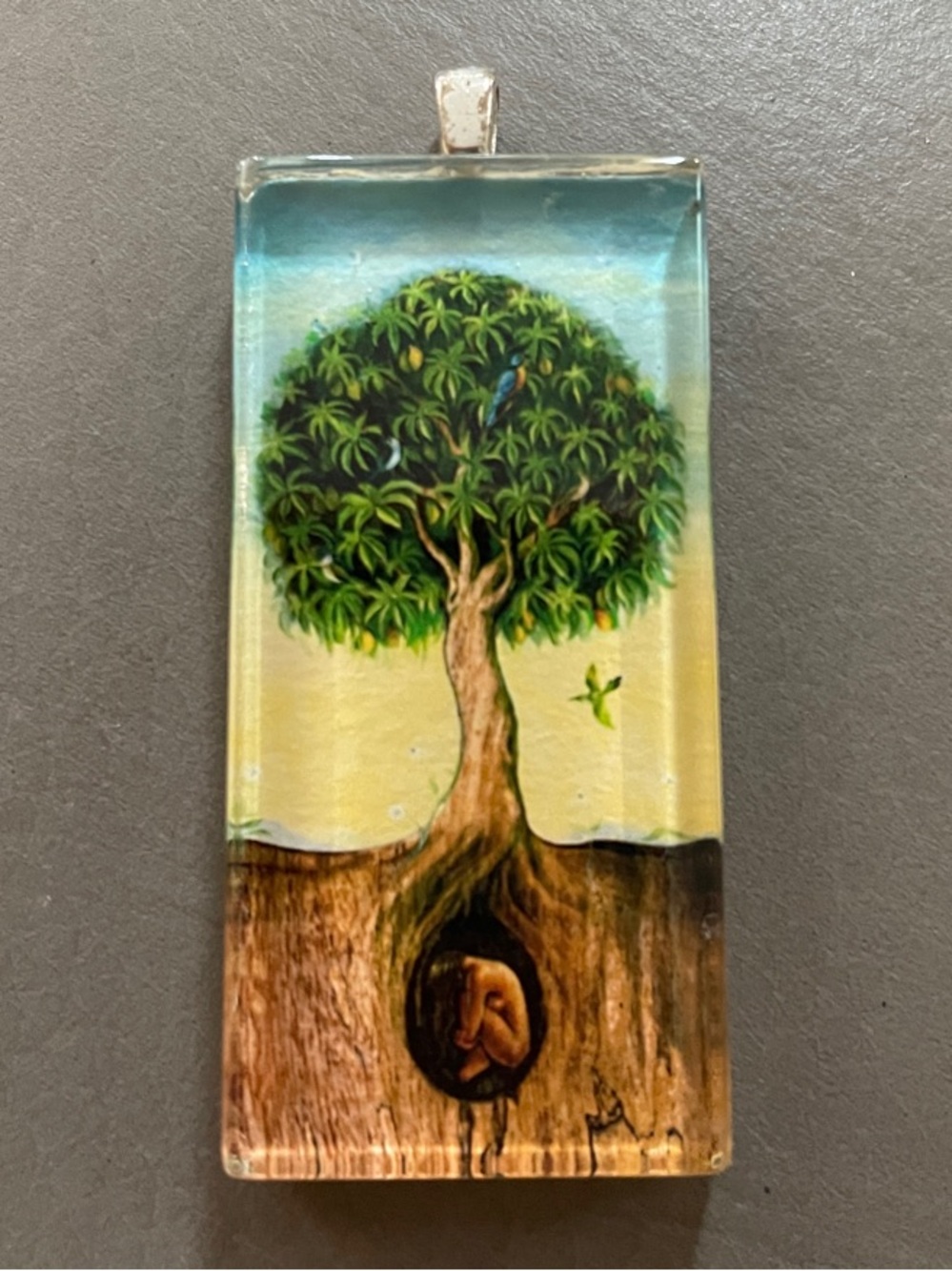 Tree of Life Resin Pendant Necklace in Green and Brown